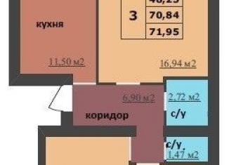 Продам 3-комнатную квартиру, 72 м2, Ярославль, Дзержинский район