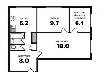 Сдается в аренду трехкомнатная квартира, 60 м2, Санкт-Петербург, улица Ушинского, 19, муниципальный округ № 21