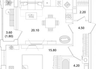 Продажа 1-комнатной квартиры, 48.6 м2, Санкт-Петербург, метро Комендантский проспект