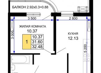 Продажа 1-комнатной квартиры, 32.5 м2, Краснодар, микрорайон Черемушки, Старокубанская улица, 2/23к2