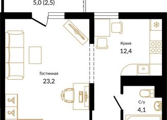 Продажа 1-комнатной квартиры, 42.2 м2, посёлок городского типа Сириус, улица Акаций, 34к3