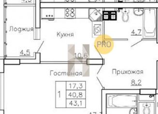 Продаю 1-комнатную квартиру, 43.1 м2, Воронеж, ЖК Высота