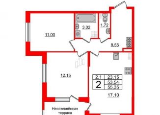Продаю 2-комнатную квартиру, 53.5 м2, Санкт-Петербург