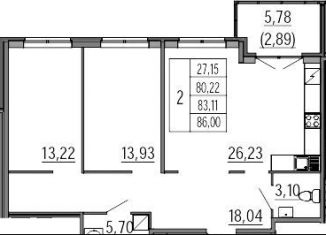 Продается 2-комнатная квартира, 83 м2, посёлок Шушары, Кокколевская улица, 13с1, ЖК Образцовый Квартал 6