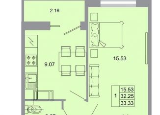 Продажа однокомнатной квартиры, 32.3 м2, поселок Бугры, Тихая улица, 13к3