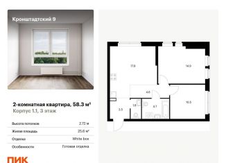 Продается 2-ком. квартира, 58.3 м2, Москва, Кронштадтский бульвар, 9к2, ЖК Кронштадтский 9