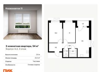Продажа двухкомнатной квартиры, 54 м2, Екатеринбург, метро Динамо, площадь 1905 года
