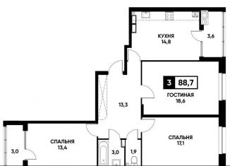 3-комнатная квартира на продажу, 88.7 м2, Ставрополь, микрорайон № 36, улица Тухачевского, 33к1