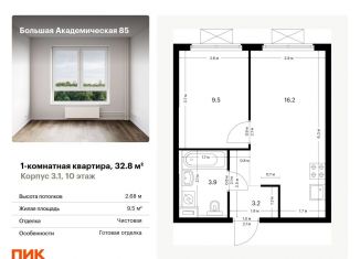 Продается 1-комнатная квартира, 32.8 м2, Москва, жилой комплекс Большая Академическая 85, к3.1, станция Лихоборы