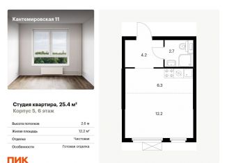 Квартира на продажу студия, 25.4 м2, Санкт-Петербург, метро Лесная