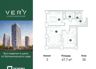 Продажа 2-комнатной квартиры, 67.7 м2, Москва, район Марфино, Ботаническая улица