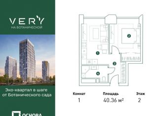 Продажа однокомнатной квартиры, 40.4 м2, Москва, район Марфино, Ботаническая улица