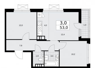 3-комнатная квартира на продажу, 53 м2, поселение Сосенское, жилой комплекс Прокшино, к10.1.1