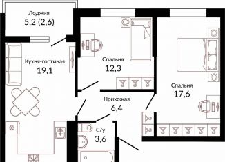 Продажа 2-комнатной квартиры, 61.6 м2, Краснодар, Прикубанский округ