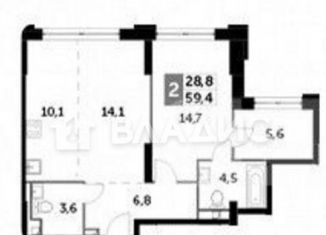 Двухкомнатная квартира на продажу, 59.4 м2, Москва, Шелепихинская набережная, 40к3