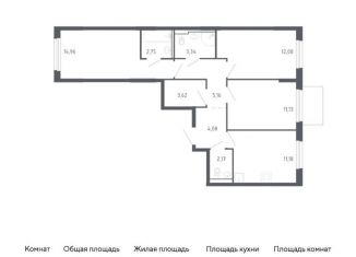 Трехкомнатная квартира на продажу, 70.5 м2, Тюменская область, жилой комплекс Чаркова 72, 1.3