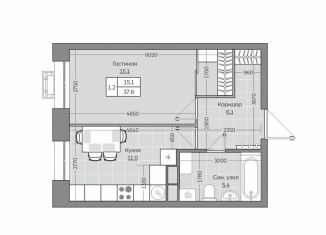 Продажа 1-комнатной квартиры, 37.7 м2, Татарстан, жилой комплекс Южный Парк, 4.1