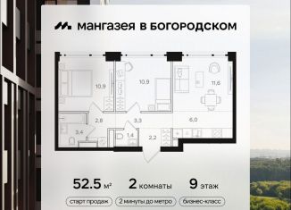 Продажа двухкомнатной квартиры, 52.5 м2, Москва