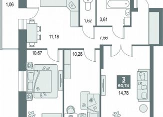 Продаю 3-ком. квартиру, 60.7 м2, Киров, улица Рудницкого, 14, Ленинский район