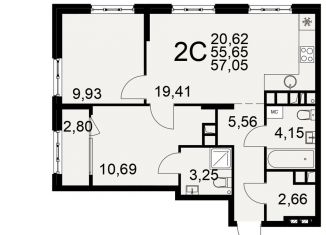 Продажа 2-ком. квартиры, 57.1 м2, Рязань, Московский район