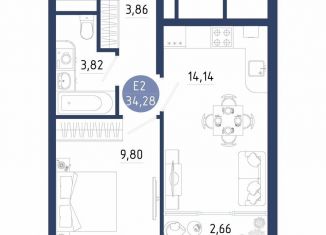 Продам 1-комнатную квартиру, 34.3 м2, село Дядьково, 2-й Бульварный проезд, 5