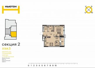 Продажа двухкомнатной квартиры, 54.6 м2, Пермь, Боровая улица, 21, ЖК Ньютон