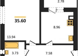 Однокомнатная квартира на продажу, 35.6 м2, Калининград, Крейсерская улица, 13к1