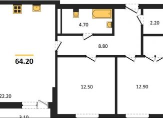 2-ком. квартира на продажу, 64.2 м2, Калининград, Московский район, Акварельная улица