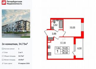 1-комнатная квартира на продажу, 34.7 м2, Санкт-Петербург, метро Звёздная