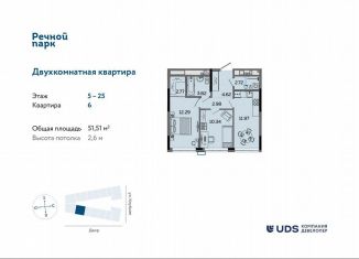 Двухкомнатная квартира на продажу, 51.5 м2, Ижевск, Ленинский район