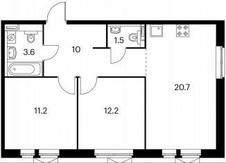 Продам 2-комнатную квартиру, 59.2 м2, Котельники