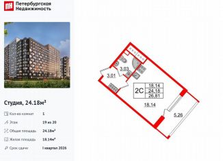 Продаю квартиру студию, 24.2 м2, Санкт-Петербург, муниципальный округ Невский