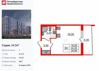 Продажа квартиры студии, 24.2 м2, Санкт-Петербург, муниципальный округ Коломяги