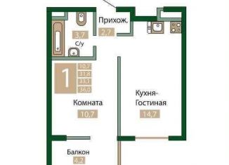 Продажа 1-ком. квартиры, 33.1 м2, посёлок городского типа Молодёжное