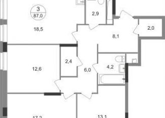 Продаю трехкомнатную квартиру, 87 м2, Московский