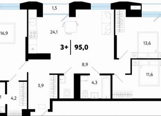 Продаю 3-ком. квартиру, 95 м2, Тюмень, Ленинский округ, улица Судостроителей, 56