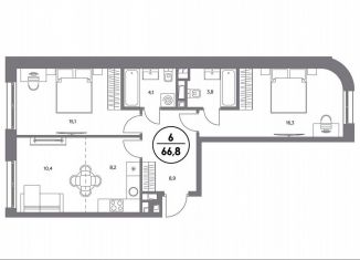 Продажа двухкомнатной квартиры, 66.8 м2, Москва