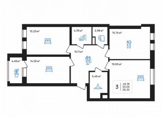 Продаю 3-ком. квартиру, 95.3 м2, Липецк