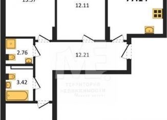 Продам 3-ком. квартиру, 77.1 м2, Калининград, Московский район, Батальная улица, 65А