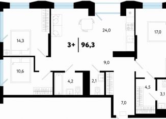 Продаю 3-ком. квартиру, 96.3 м2, Тюменская область, улица Судостроителей, 56