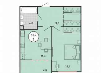 Продается 1-ком. квартира, 44.2 м2, Георгиевск