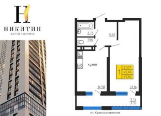 Продается 1-комнатная квартира, 49.6 м2, Воронеж, Ленинский район, улица Лётчика Щербакова, 5