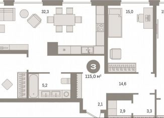 Продаю 3-комнатную квартиру, 115.6 м2, деревня Сапроново, жилой комплекс Первый Квартал, 6