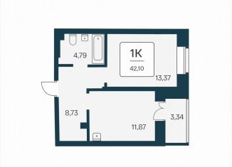 Продается 1-комнатная квартира, 42.1 м2, Новосибирск