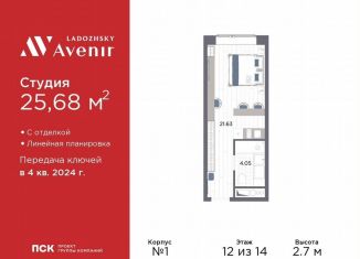 Продажа квартиры студии, 25.7 м2, Санкт-Петербург, Магнитогорская улица, 51литЗ, метро Ладожская