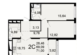 Продам 2-ком. квартиру, 71 м2, Рязань, Льговская улица, 8