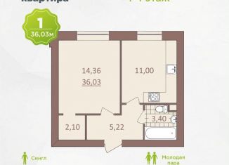 Продам 1-ком. квартиру, 36 м2, Заречный, Восточная улица, 25