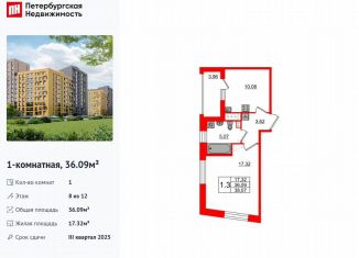 Продажа 1-ком. квартиры, 36.1 м2, Санкт-Петербург, метро Озерки