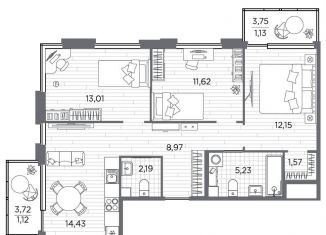 Продаю трехкомнатную квартиру, 71.4 м2, Санкт-Петербург, Московский район