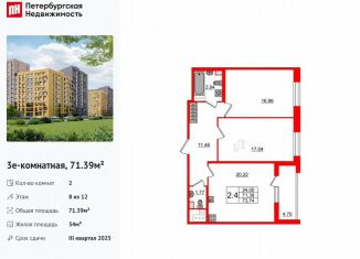 Продается 2-ком. квартира, 71.4 м2, Санкт-Петербург, метро Озерки